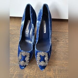 Manolo Blahnik Royal Blue Velvet Heels